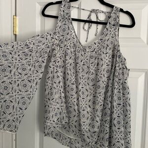 A&F blouse with open shoulder and bell sleeves with crochet detailing